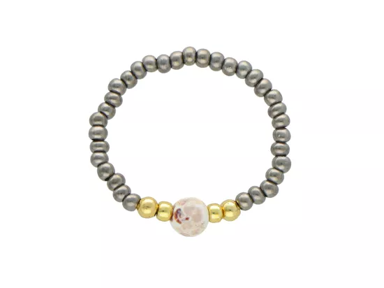 R5A89 PIERŚCIONEK AGAT I KORALIKI TOHO