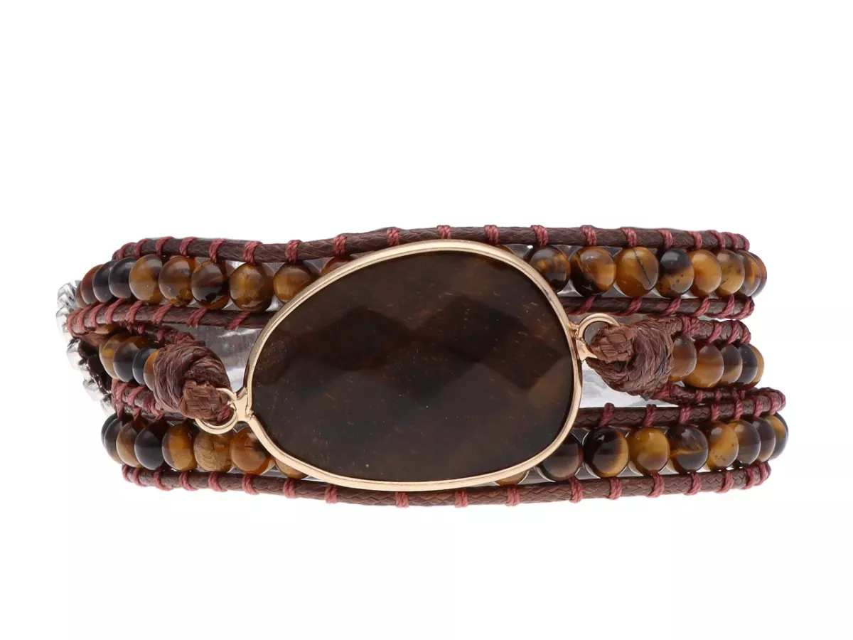 R4W91 BRANSOLETKA 2w1 TYGRYSIE OKO STAL CHIRURGICZNA I SZNUREK