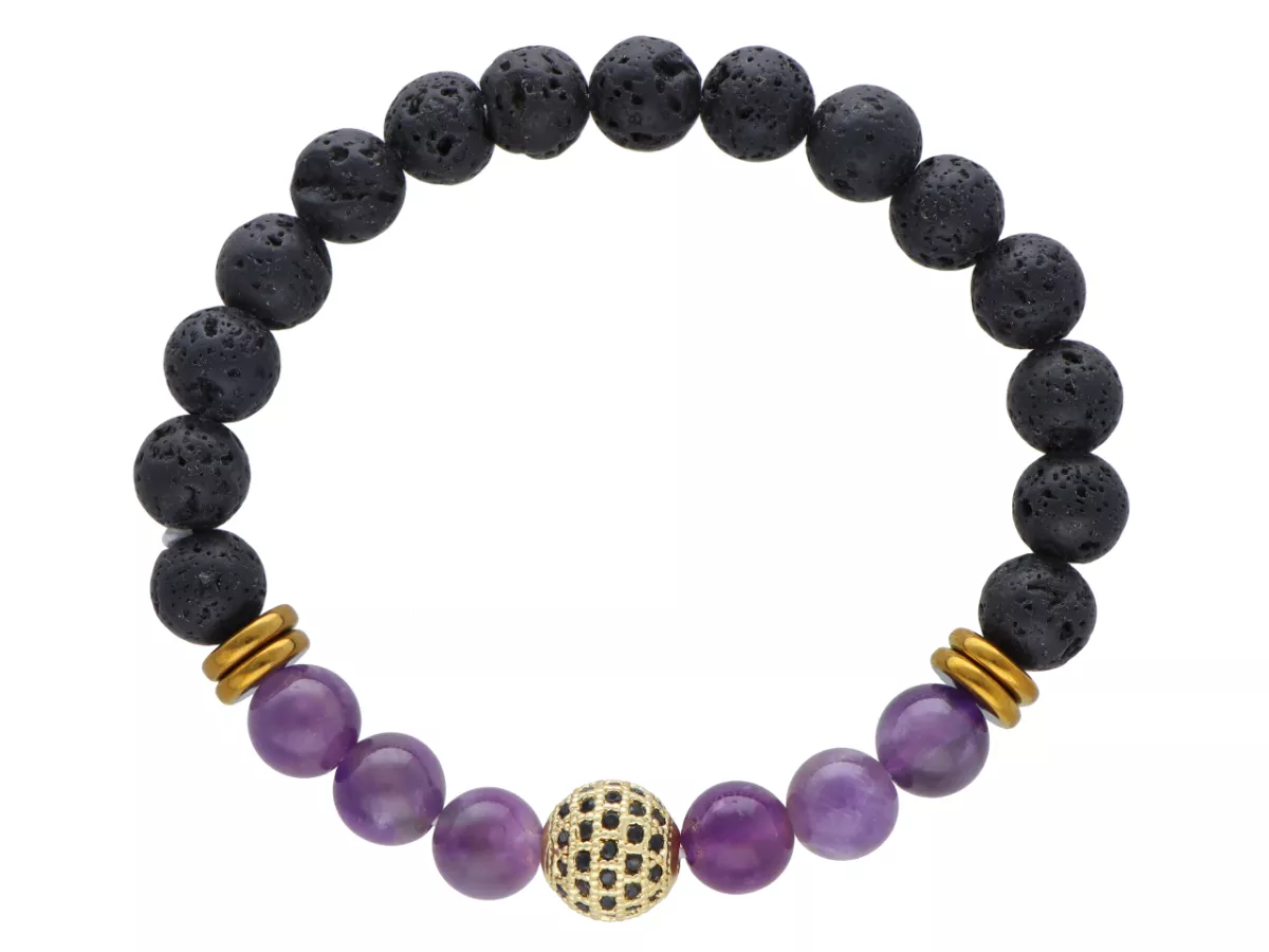 R4N86 BRANSOLETKA LAWA I AMETYST KULE 8,5 mm