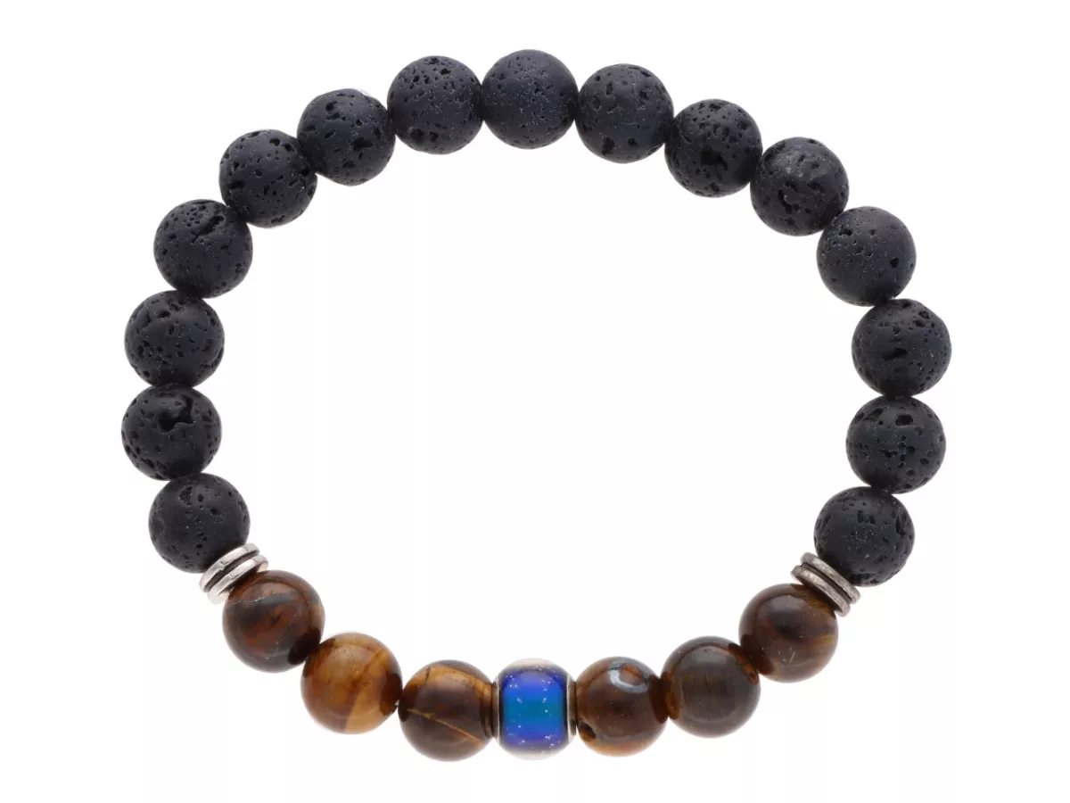 R4J76 BRANSOLETKA CZARNA LAWA I TYGRYSIE OKO KULE 8,5 mm