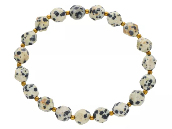 R4M34 BRANSOLETKA JASPIS DALMATYŃSKI DIAMENTOWY KULE FASETOW 8 mm