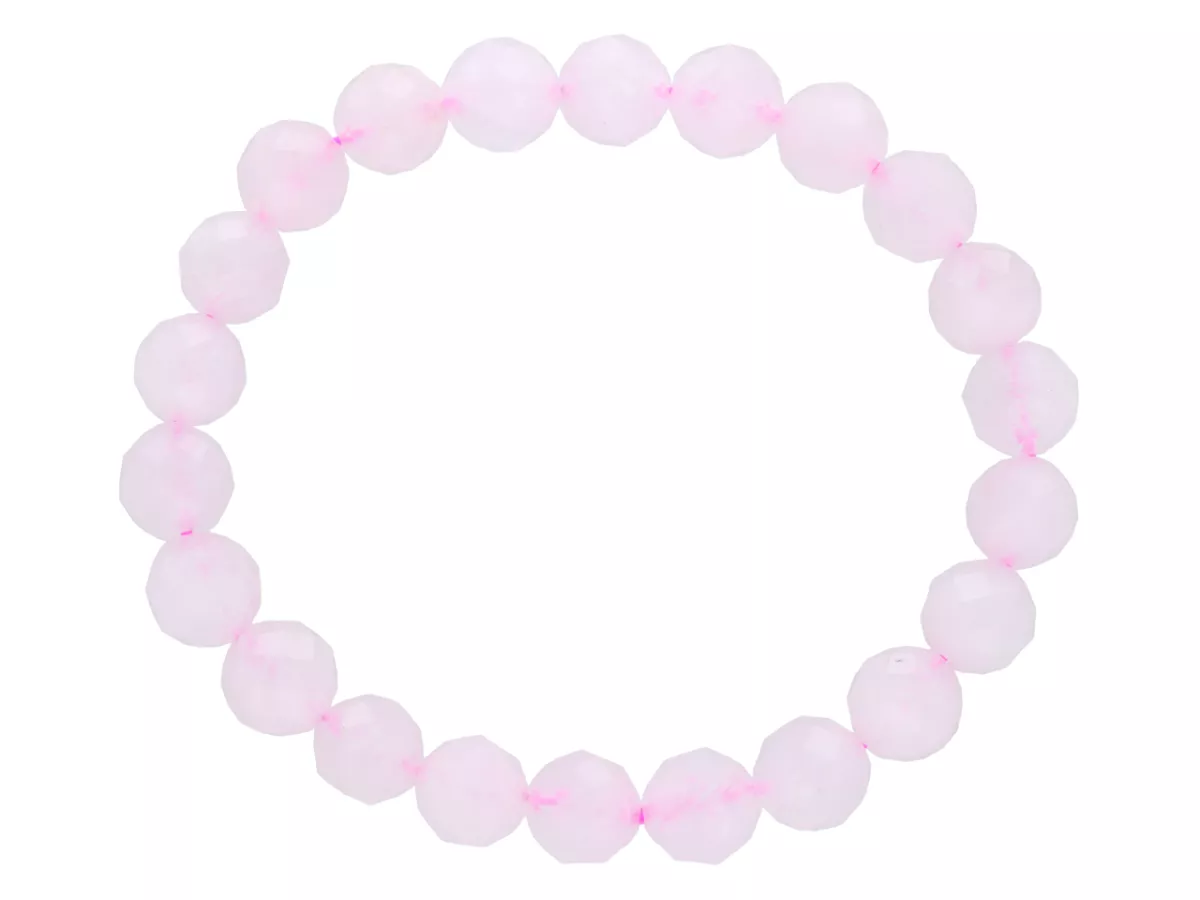 R4I94 BRANSOLETKA KWARC RÓŻOWY KULE FASETOWANE 8 mm
