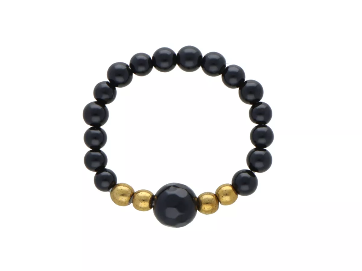 R5A82 PIERŚCIONEK ONYKS I STAL CHIRURGICZNA