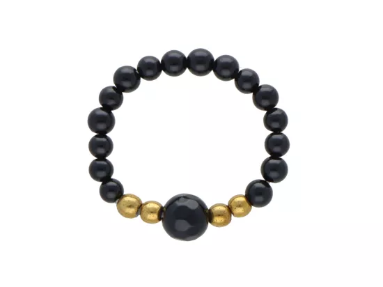 R5A82 PIERŚCIONEK ONYKS I STAL CHIRURGICZNA