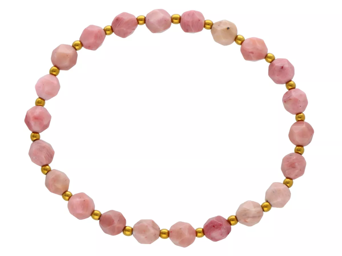 R4M22 BRANSOLETKA RODOCHROZYT DIAMENTOWY KULE FASETOWANE 6 mm