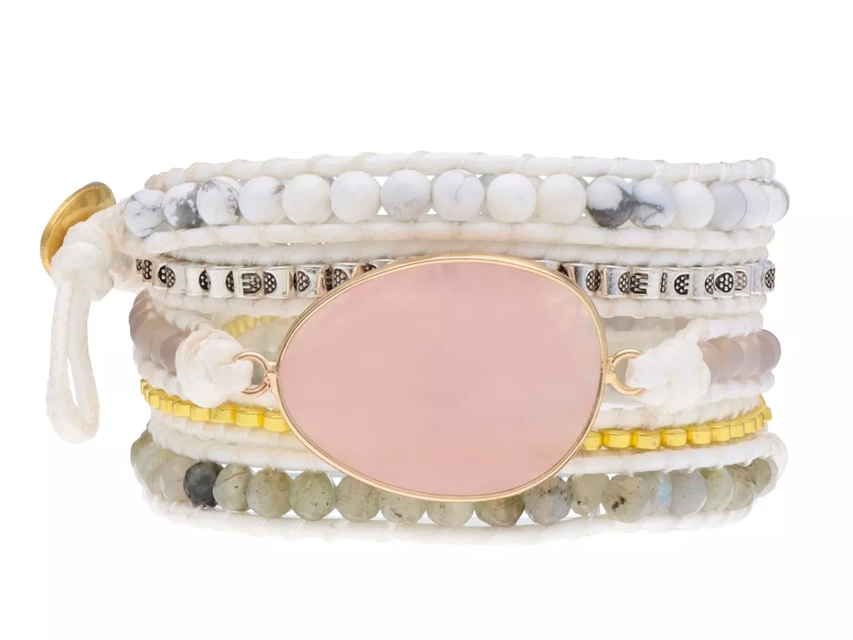 R4W68 BRANSOLETKA 3w1 MIX KAMIENI STAL CHIRURGICZNA I SZNUREK