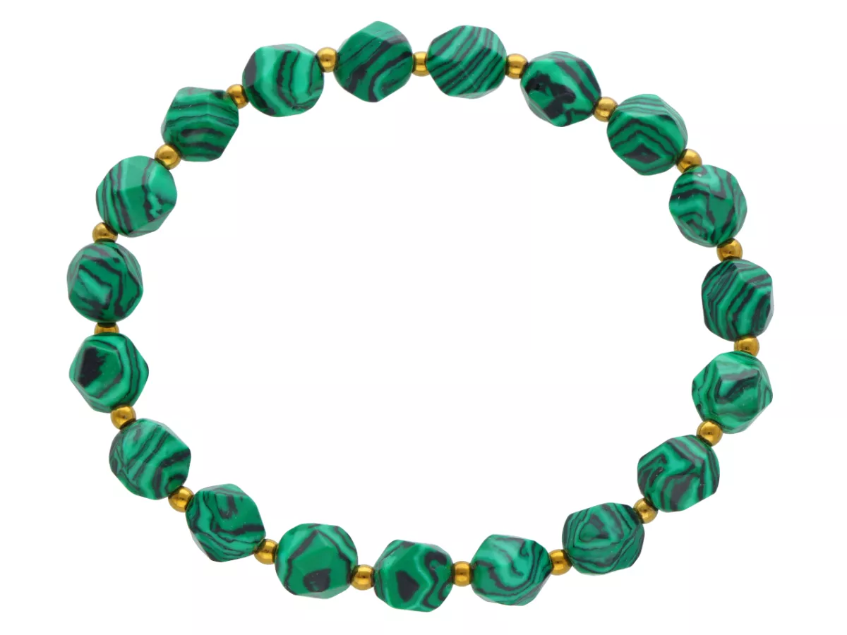 R4M38 BRANSOLETKA MALACHIT DIAMENTOWY KULE FASETOWANE 8 mm