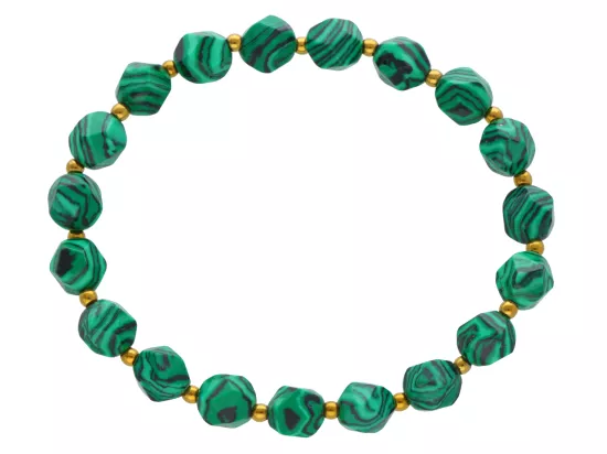 R4M38 BRANSOLETKA MALACHIT DIAMENTOWY KULE FASETOWANE 8 mm