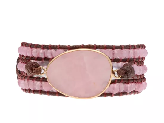 R4W88 BRANSOLETKA 2w1 KWARC RÓŻOWY STAL CHIRURGICZNA I SZNUREK