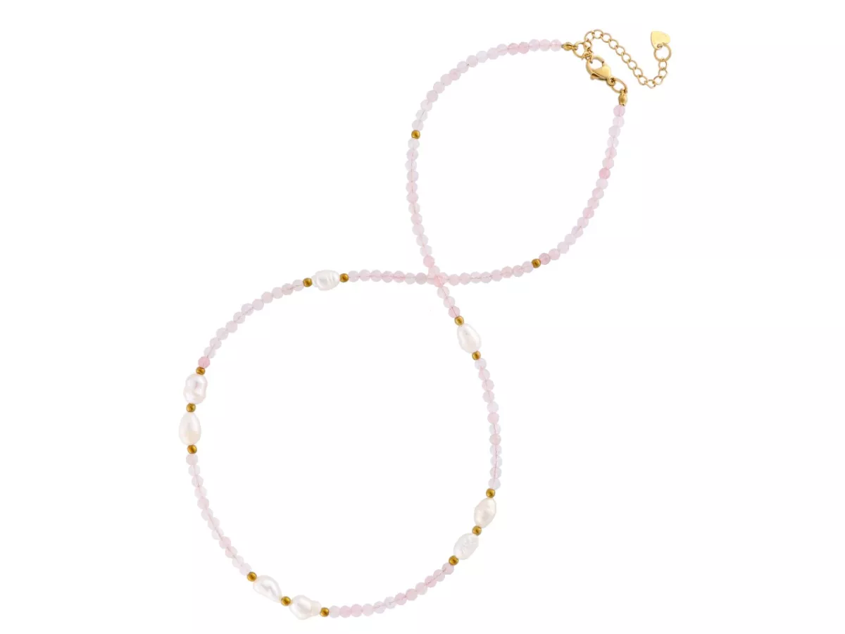 N3M64 NASZYJNIK KWARC RÓŻOWY I PERŁA NATURALNA