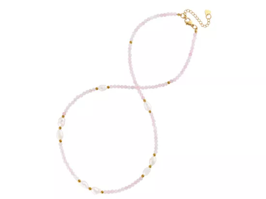 N3M64 NASZYJNIK KWARC RÓŻOWY I PERŁA NATURALNA