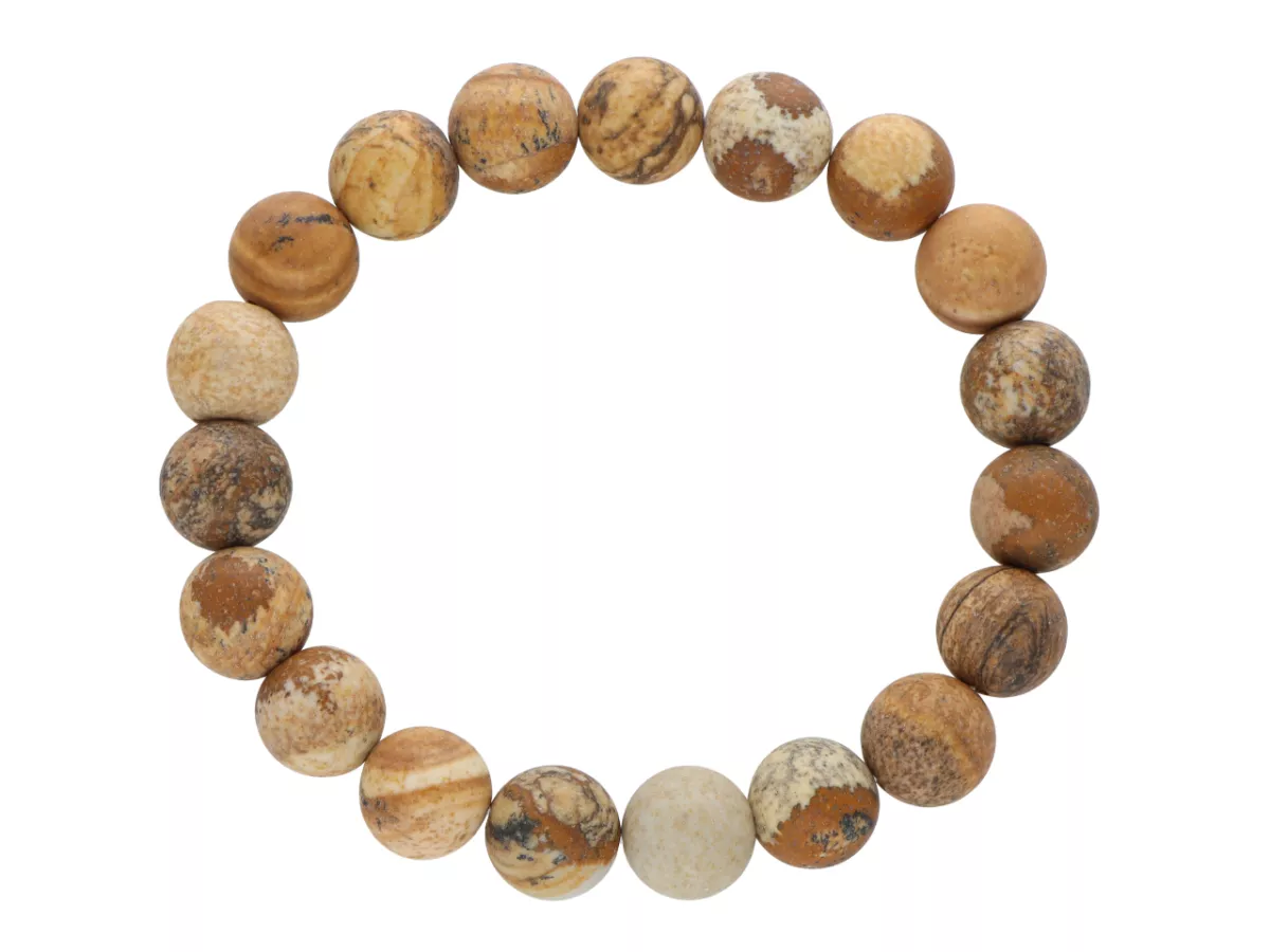 R3F46 BRANSOLETKA JASPIS OBRAZKOWY MATOWY KULE 10,5 mm