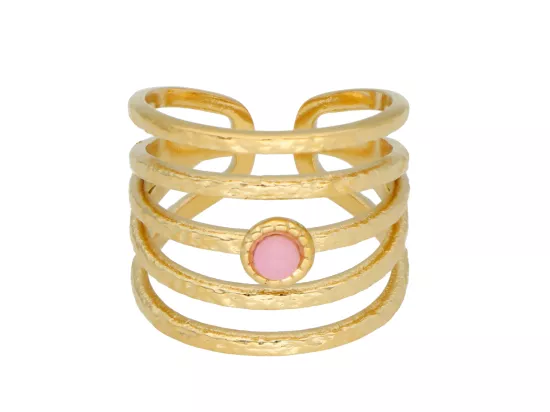 R4M83 PIERŚCIONEK KWARC RÓŻOWY STAL CHIRURGICZNA 1 SZTUKA