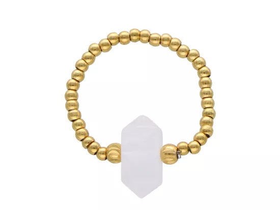 R4J80 PIERŚCIONEK KWARC RÓŻOWY I STAL CHIRURGICZNA - 1 SZTUKA