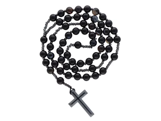 N3L07 NASZYJNIK AGAT CZARNY KULE 8 mm - RÓŻANIEC