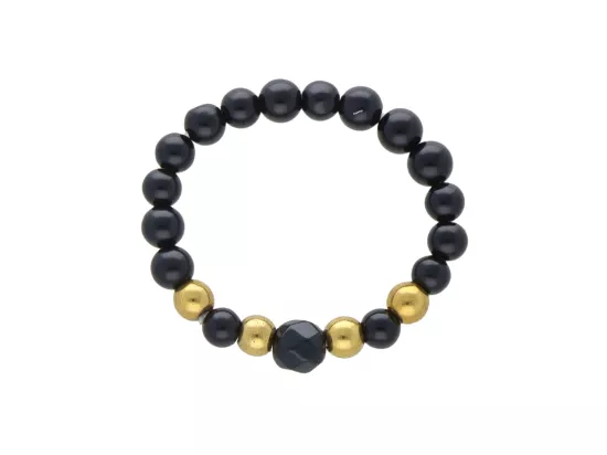 R5A81 PIERŚCIONEK ONYKS I STAL CHIRURGICZNA