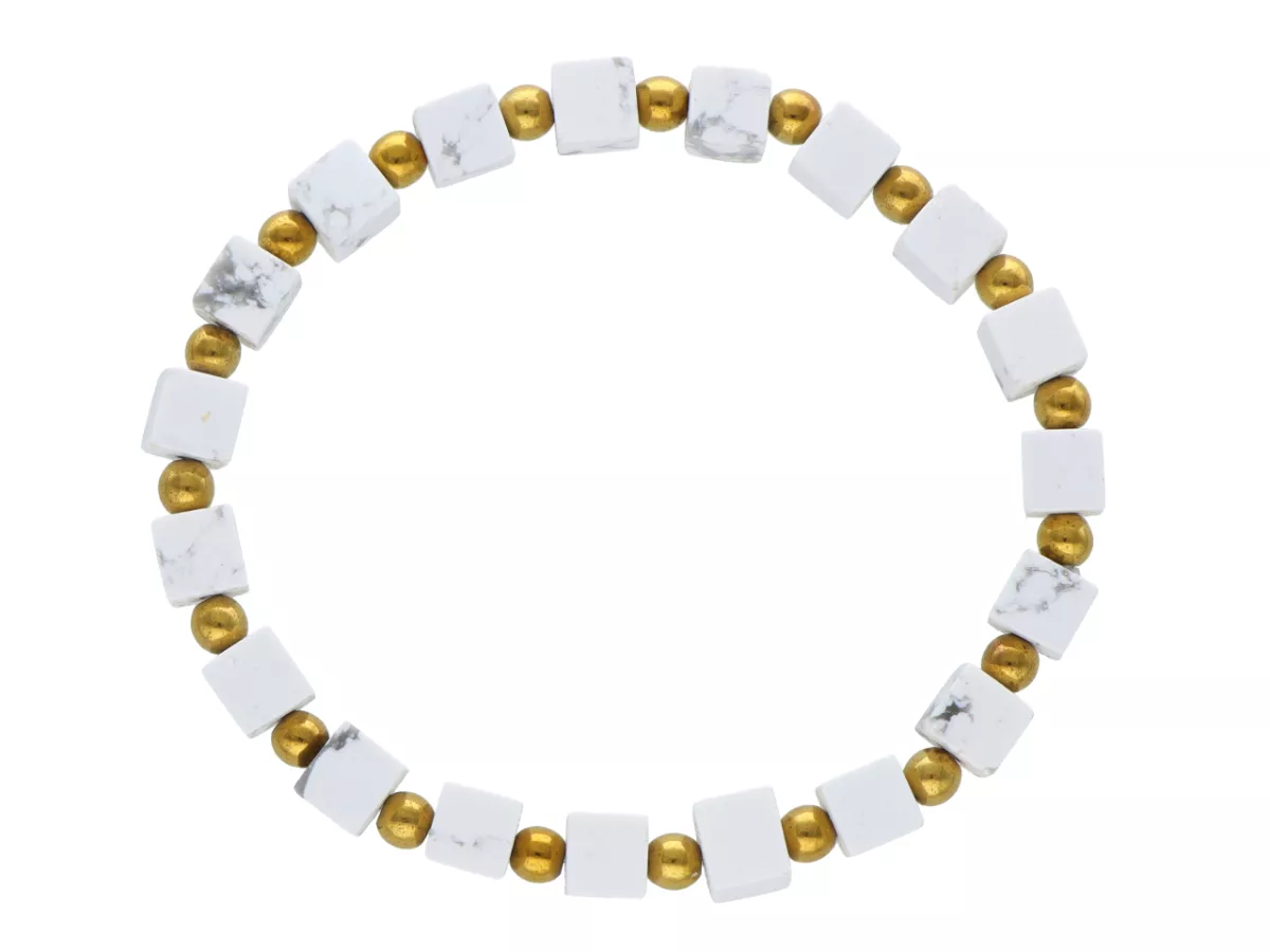 R4K71 BRANSOLETKA BIAŁY HOWLIT LUX KOSTKI 6,5 mm