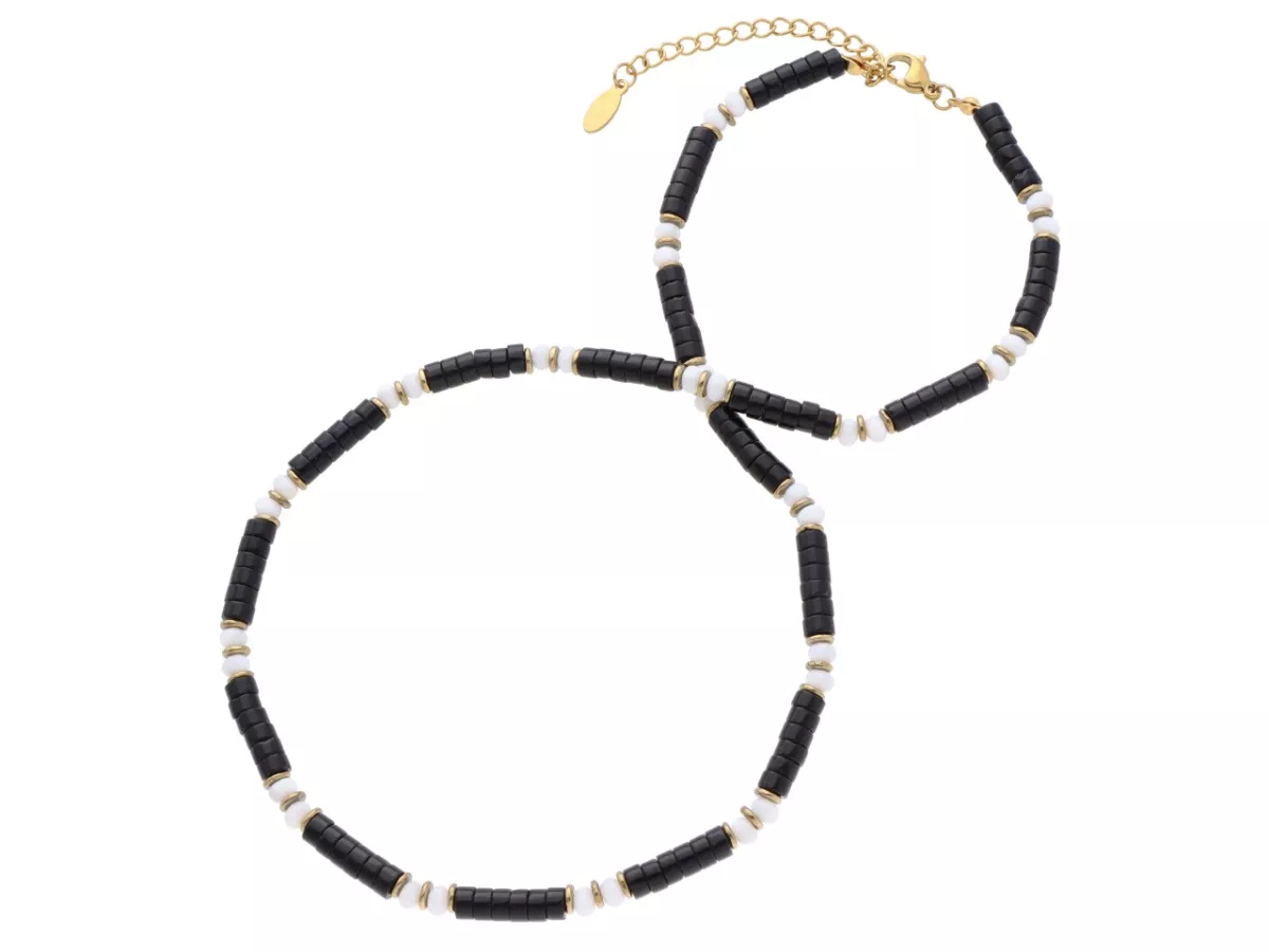 N3O05 NASZYJNIK ONYKS MASA PERŁOWA I HEMATYT