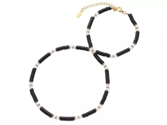 N3O05 NASZYJNIK ONYKS MASA PERŁOWA I HEMATYT