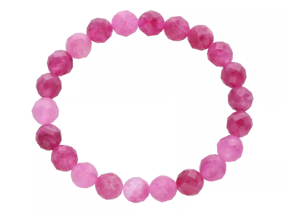 R4J00 BRANSOLETKA TURMALIN RÓŻOWY KULE FASETOWANE 8 mm