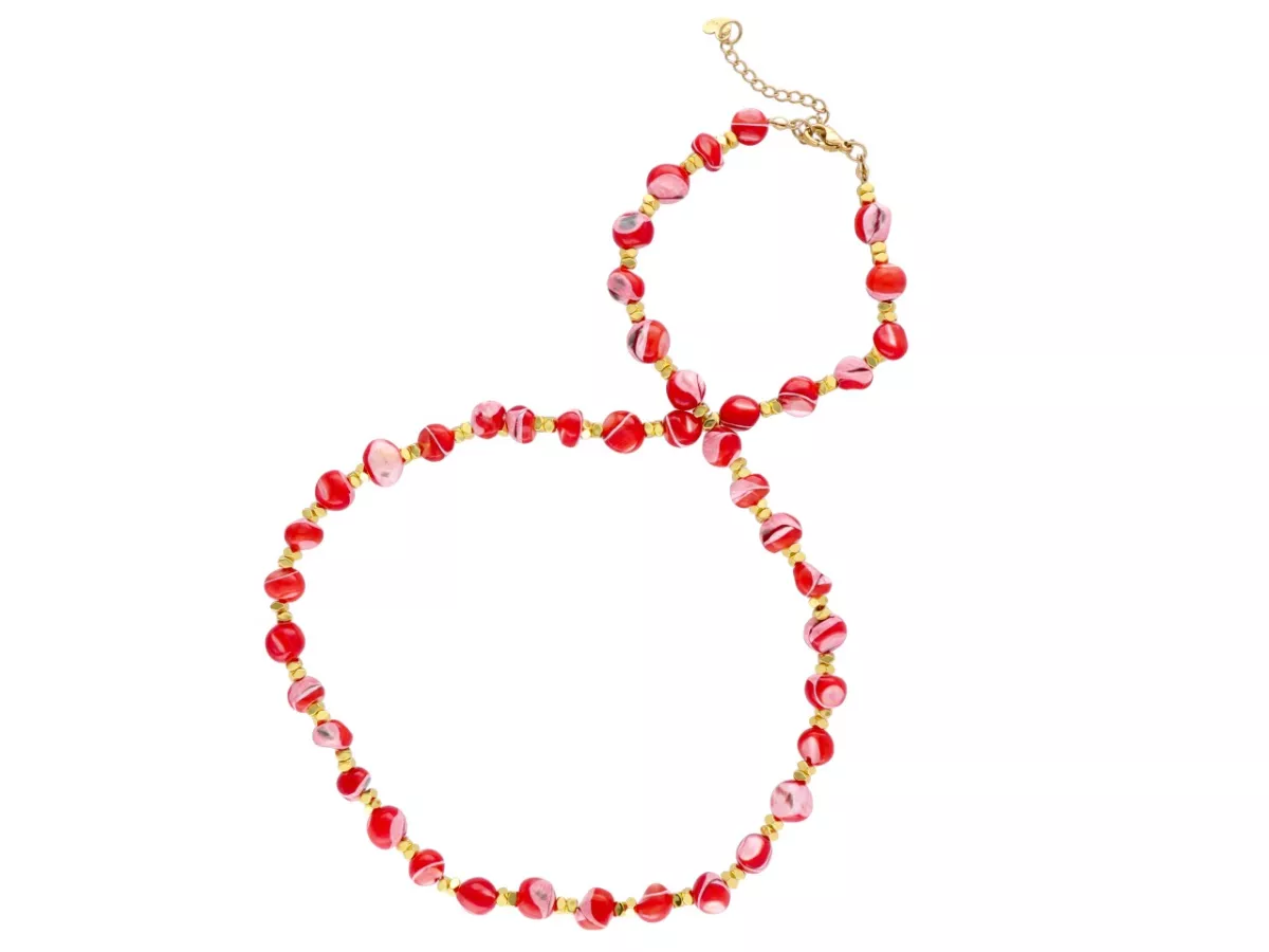 N3L80 NASZYJNIK MASA PERŁOWA I HEMATYT