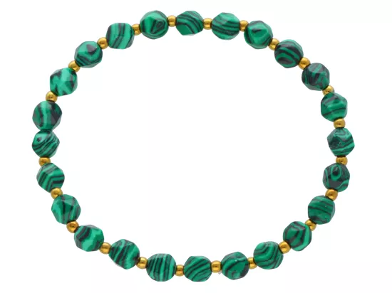 R4M23 BRANSOLETKA MALACHIT DIAMENTOWY KULE FASETOWANE 6 mm