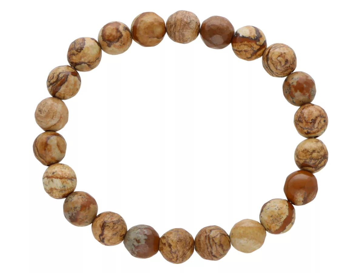 R4W14 BRANSOLETKA JASPIS OBRAZKOWY KULE FASETOWANE 8,5 mm