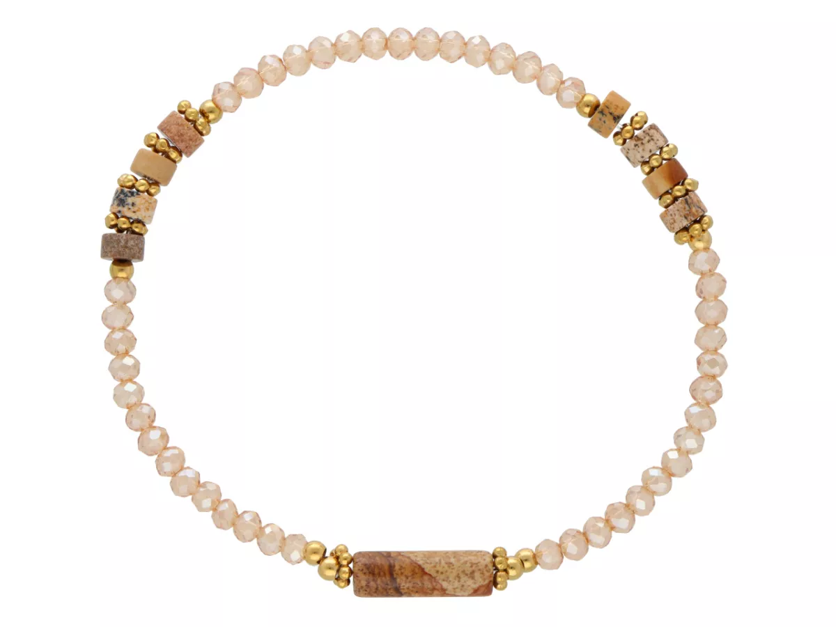 R5C84 BRANSOLETKA JASPIS OBRAZKOWY KRYSZTAŁKI I STAL CHIRURGICZNA