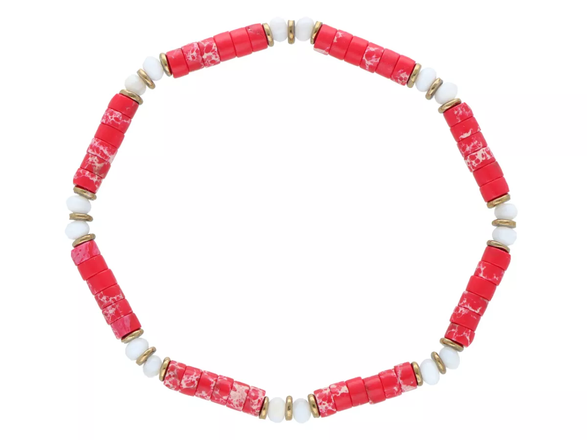 R5A38 BRANSOLETKA JASPIS CESARSKI MASA PERŁOWA I HEMATYT