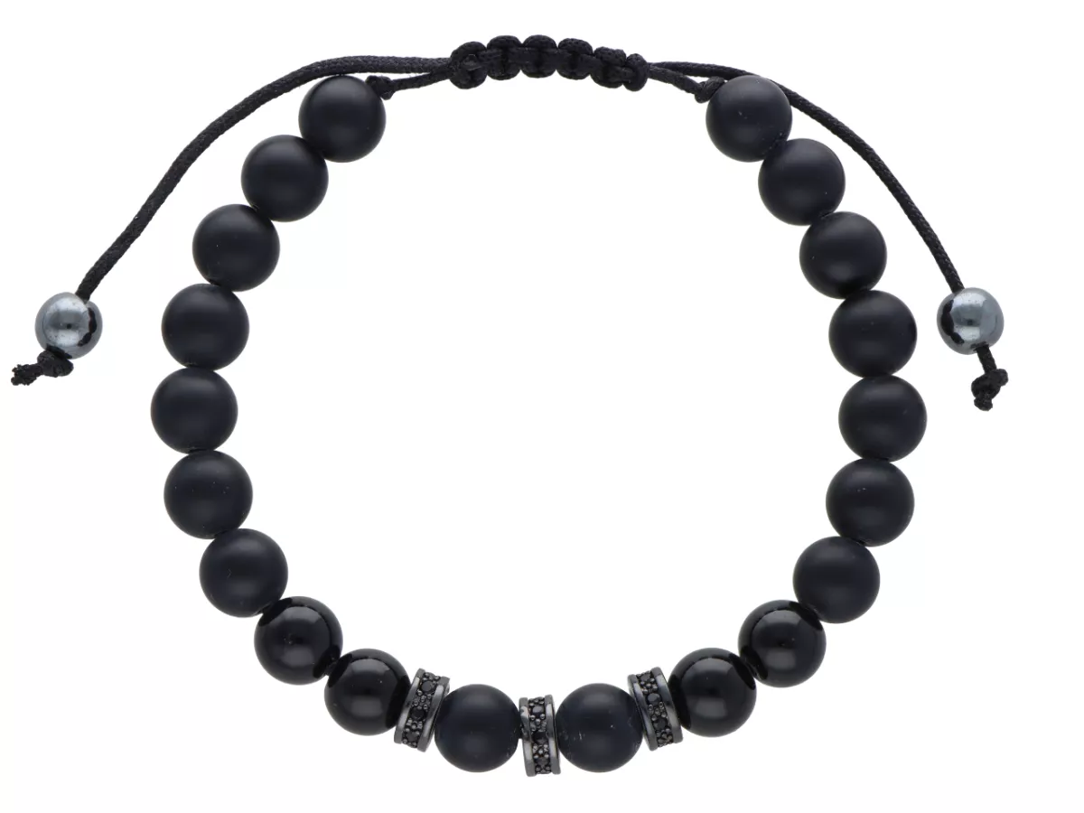 R4M05 BRANSOLETKA SHAMBALLA ONYKS MATOWY I POLEROWANY