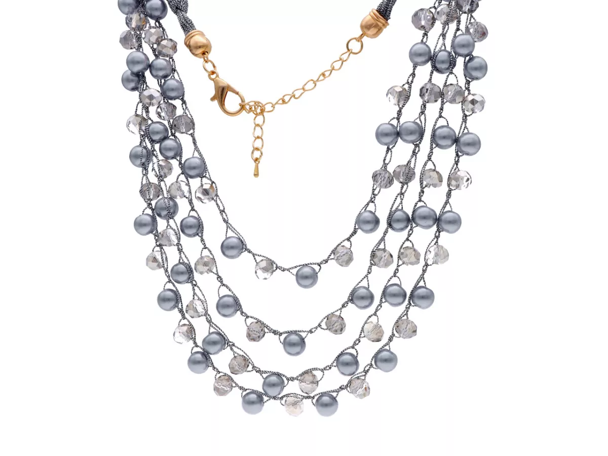 N2P39 NASZYJNIK PERŁY SZKLANE I KRYSZTAŁKI