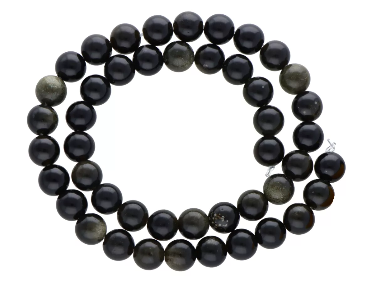 K6R13 OBSYDIAN ZŁOTY KULE 8 mm - 1 SZNUR