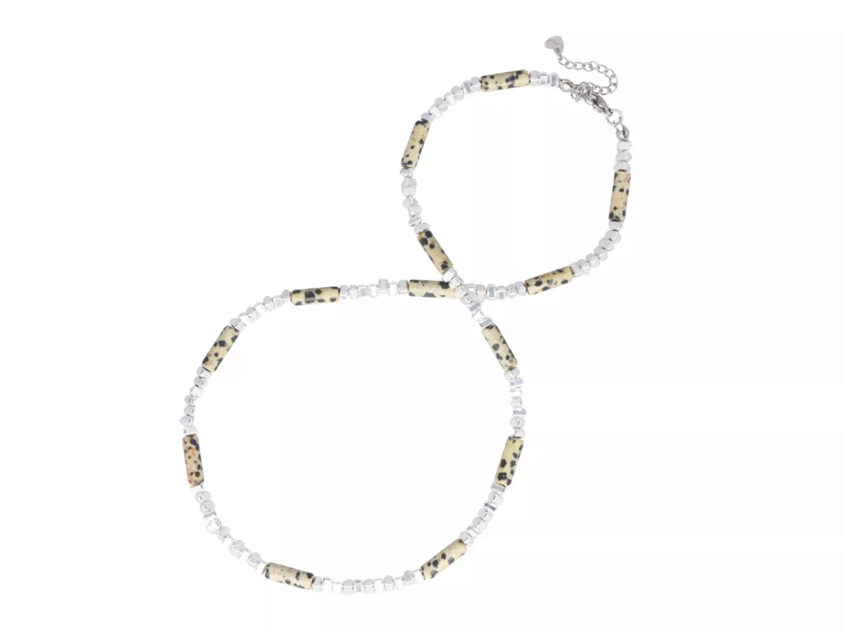 N3L54 NASZYJNIK JASPIS DALMATYŃSKI Z HEMATYTEM