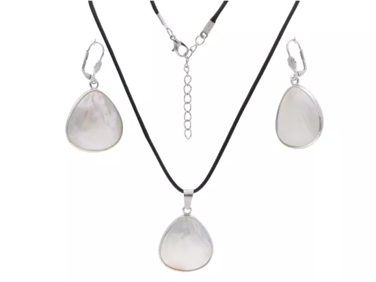 N3N75 KOMPLET BIŻUTERII MUSZLA  - NASZYJNIK I KOLCZYKI