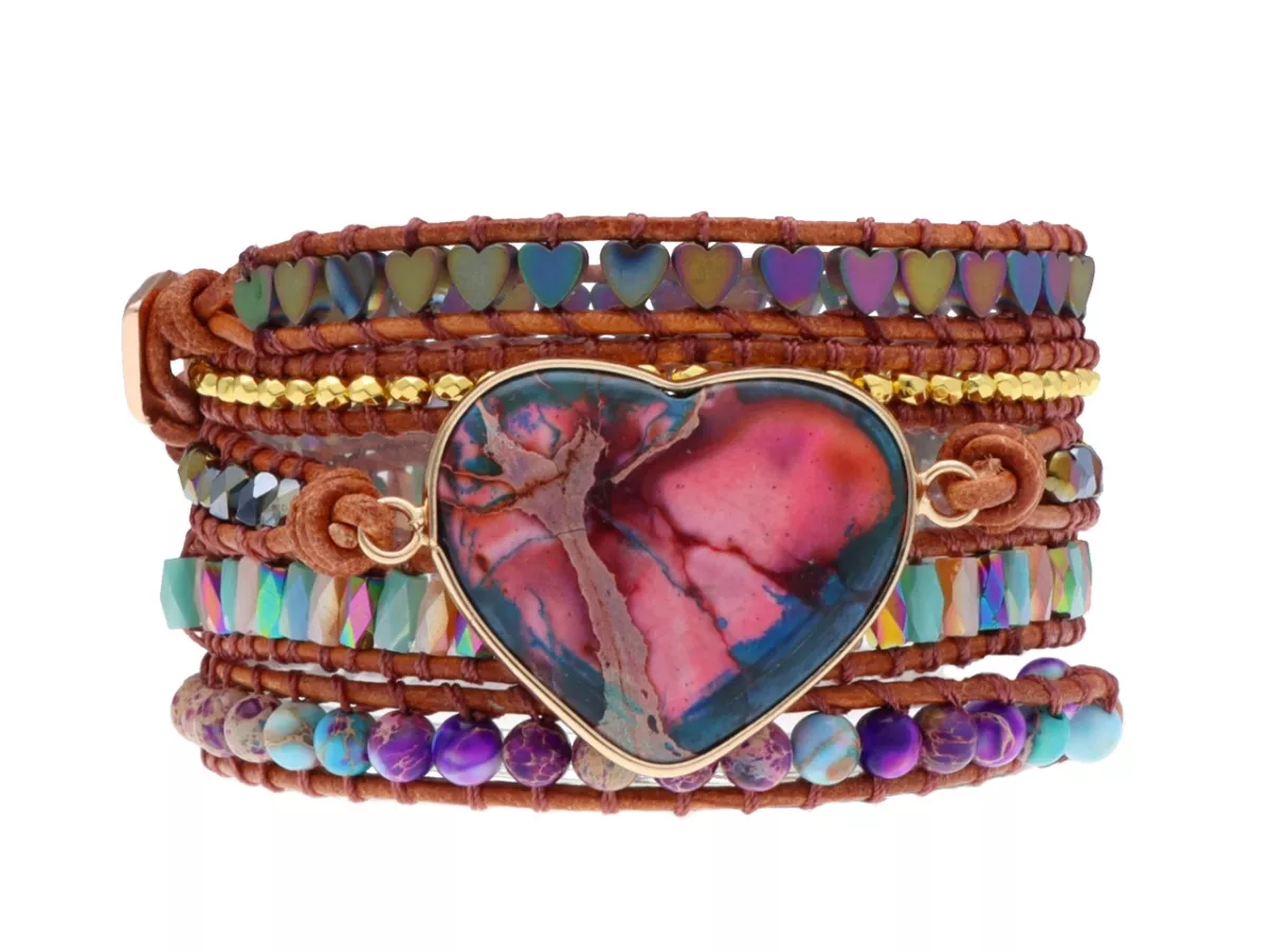 R4W66 BRANSOLETKA 3w1 MIX KAMIENI KRYSZTAŁKI STAL I RZEMIEŃ