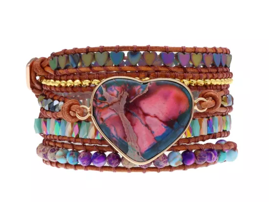 R4W66 BRANSOLETKA 3w1 MIX KAMIENI KRYSZTAŁKI STAL I RZEMIEŃ